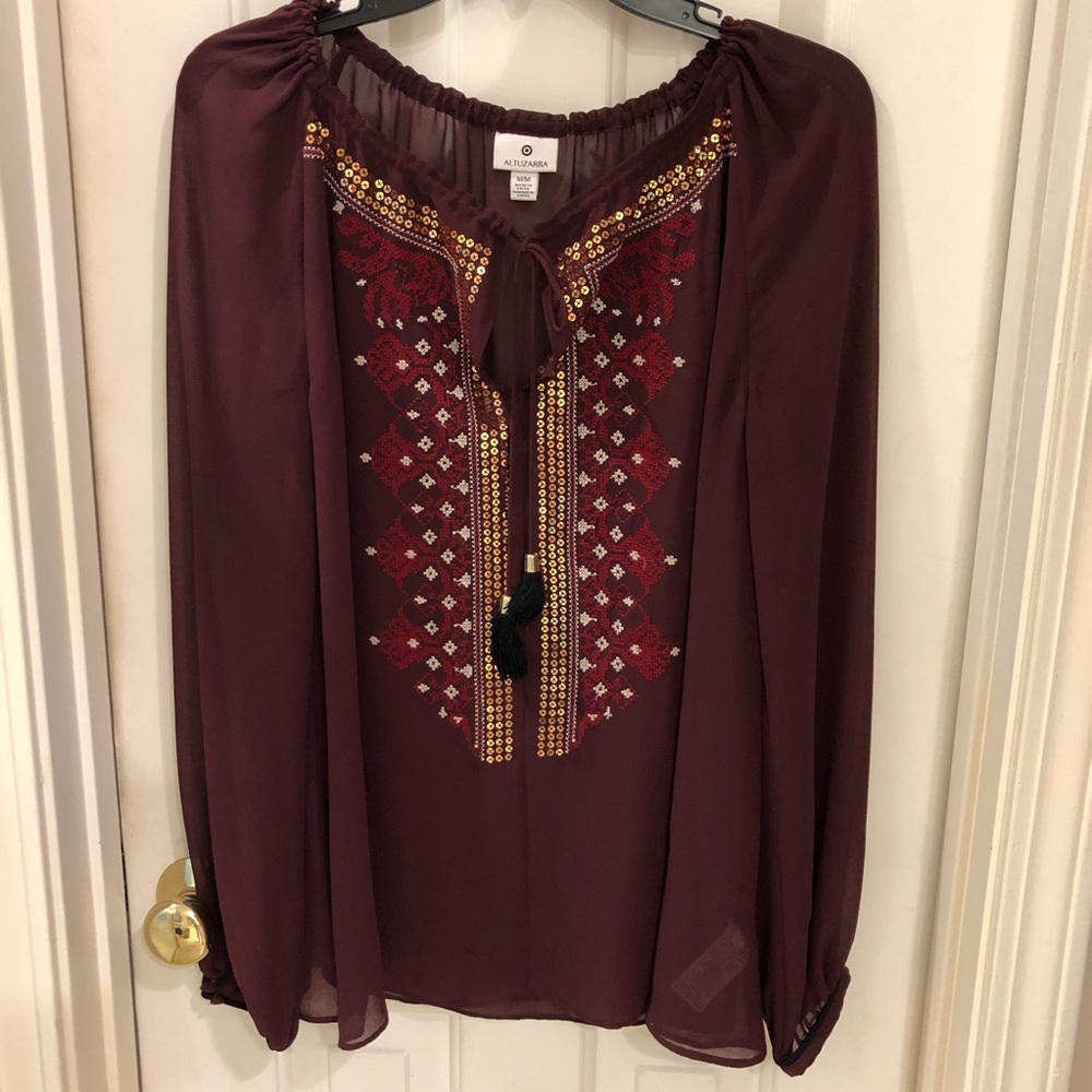 Altuzarra tunic, rich burgundy embellishments, Size M
